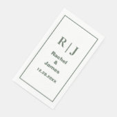 Grüne Monogramm Minimal Elegante Moderne Hochzeit Serviette (Ecke)