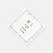 Grüne Monogramm Minimal Elegante Moderne Hochzeit Serviette (Ecke)