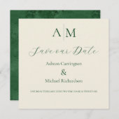 Grüne Monogramm Moderne Hochzeit Save The Date (Vorne/Hinten)