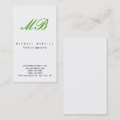 Grüne Monogramm Schwarz-weiße vertikale Visitenkar Visitenkarte (Vorne/Hinten)