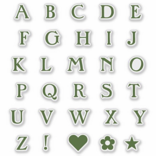 Grüne Monogramm-Textbuchstaben | Alphabet Heart St Aufkleber (Vorderseite)