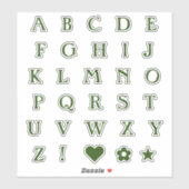 Grüne Monogramm-Textbuchstaben | Alphabet Heart St Aufkleber (Blatt)