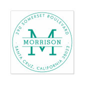 Grüne Monogramm und Familienname Runde Rücksendead Permastempel (Design)