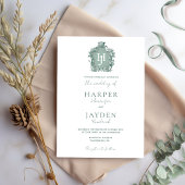 Grüne Monogramm Zeitlose Elegance Feierliche Hochz Einladung