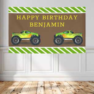 Grüne Monster-Truck-Kindergeburtstagsfeier Banner