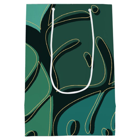 Grüne Monstera-Blätter Mittlere Geschenktüte (Rückseite)