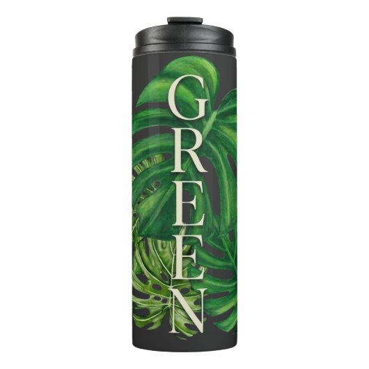 Grüne Monstera-Blätter Thermosbecher (Vorderseite)