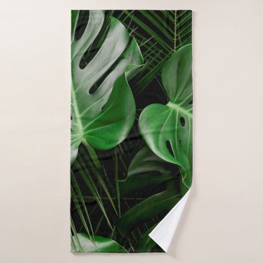 Grüne Monstera-Blätter und Blätter aus Palmen Badehandtuch (Badehandtuch)