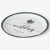 Grüne Monstera Leaf Hochzeitszeitung Tellers Pappteller (Schrägansicht)