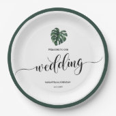 Grüne Monstera Leaf Hochzeitszeitung Tellers Pappteller (Vorderseite)