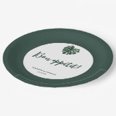 Grüne Monstera Leaf Hochzeitszeitung Tellers Pappteller (Schrägansicht)