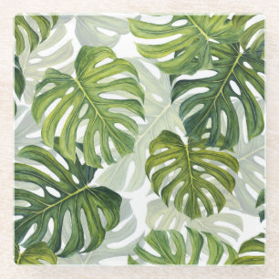 Grüne Monstera Tropical Watercolor Glasuntersetzer