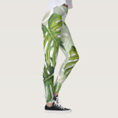 Grüne Monstera Tropical Watercolor Leggings (Rechts)