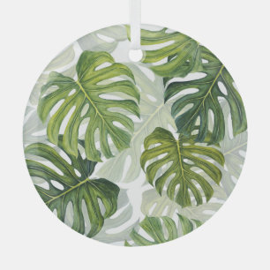 Grüne Monstera Tropical Watercolor Ornament Aus Glas