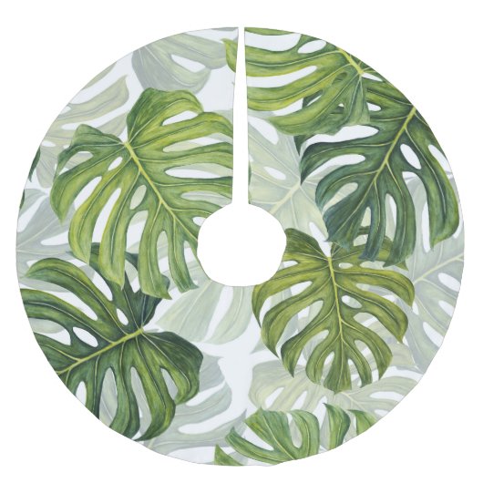 Grüne Monstera Tropical Watercolor Polyester Weihnachtsbaumdecke (Vorderseite)
