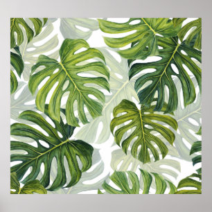 Grüne Monstera Tropical Watercolor Poster