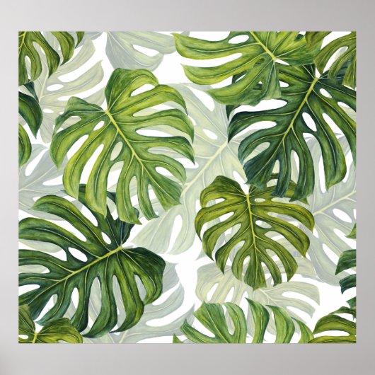 Grüne Monstera Tropical Watercolor Poster (Vorne)