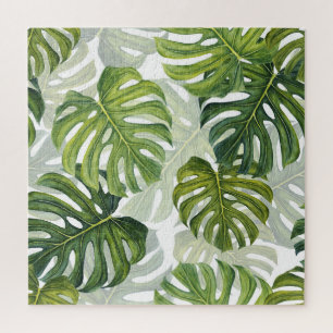 Grüne Monstera Tropical Watercolor Puzzle