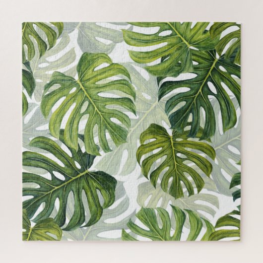 Grüne Monstera Tropical Watercolor Puzzle (Vertikal)