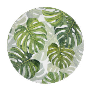 Grüne Monstera Tropical Watercolor Schneidebrett