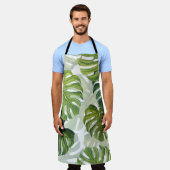 Grüne Monstera Tropical Watercolor Schürze (Getragen)
