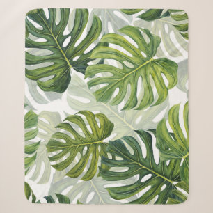 Grüne Monstera Tropical Watercolor Sherpadecke