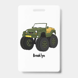 Grüne Monstertruck-Cartoon-Illustration Ausweis