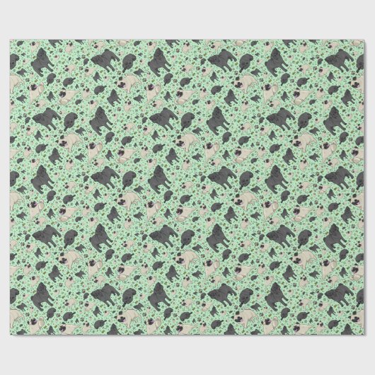 Grüne Möpsen Geschenkpapier (Flach)