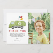 Grüne Müllwagen Jungen Geburtstag Dankeskarte (Vorderseite)