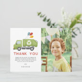 Grüne Müllwagen Jungen Geburtstag Dankeskarte (Stehend Vorderseite)