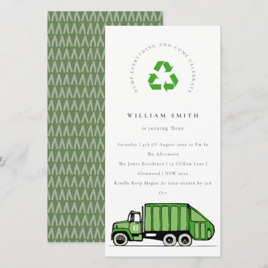 Grüne Müllwagen Kinder jeden Alters zum Geburtstag Dankeskarte (Vorne/Hinten)