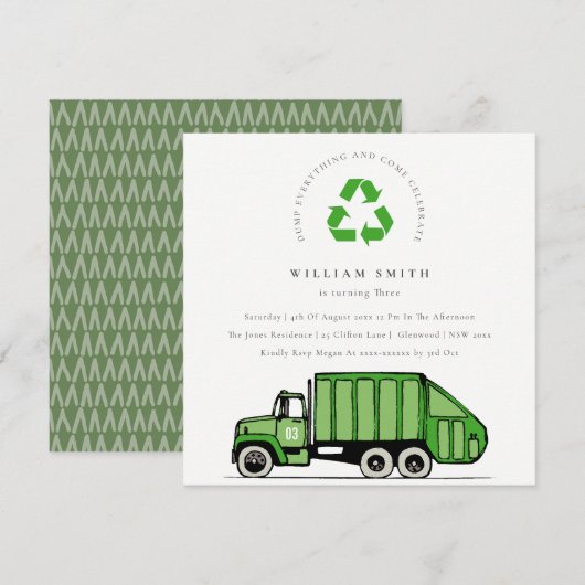 Grüne Müllwagen Kinder jeden Alters zum Geburtstag Dankeskarte (Vorne/Hinten)