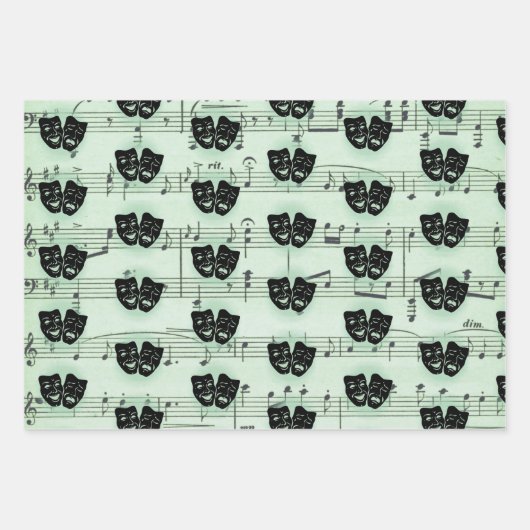 Grüne Musik und griechische Masken im Theater Geschenkpapier Set (Vorderseite 2)