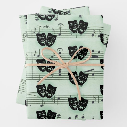 Grüne Musik und griechische Masken im Theater Geschenkpapier Set (Beispiel)