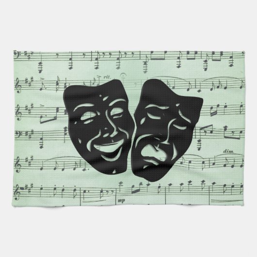 Grüne Musik und griechische Masken im Theater Geschirrtuch (Horizontal)