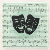Grüne Musik und griechische Masken im Theater Glasuntersetzer (Vorderseite)