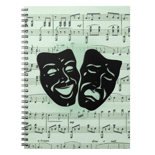 Grüne Musik und griechische Masken im Theater Notizblock (Vorderseite)