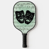 Grüne Musik und griechische Masken im Theater Pickleball Schläger (Vorderseite)