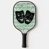 Grüne Musik und griechische Masken im Theater Pickleball Schläger (Rückseite)