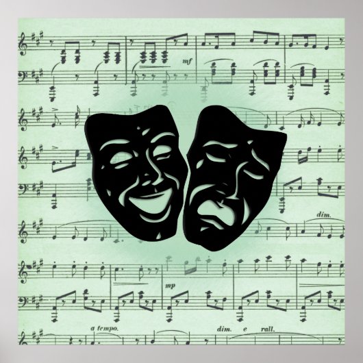 Grüne Musik und griechische Masken im Theater Poster (Vorne)