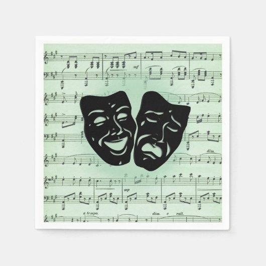 Grüne Musik und griechische Masken im Theater Serviette (Vorderseite)
