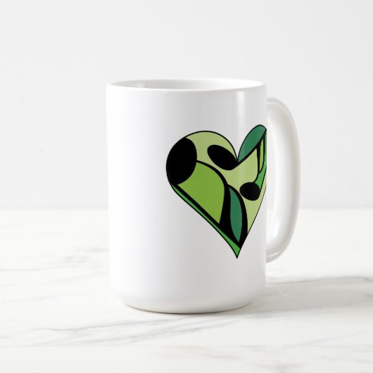 Grüne Musiknote Gemustertes Herz Tasse (VorderseiteRechts)