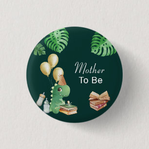 Grüne Mutter-To-Be Dino-Geschichtenbuch Baby-Party Button
