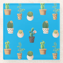 Grüne Nachspeise Sukkulente Kakteen in Pots Glasuntersetzer