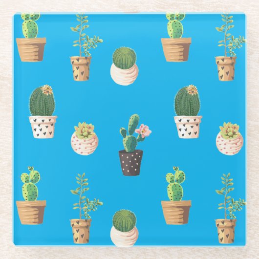 Grüne Nachspeise Sukkulente Kakteen in Pots Glasuntersetzer (Vorderseite)