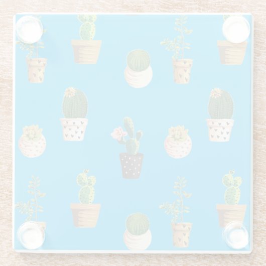 Grüne Nachspeise Sukkulente Kakteen in Pots Glasuntersetzer (Rückseite)