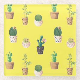 Grüne Nachspeise Sukkulente Kakteen in Pots Glasuntersetzer