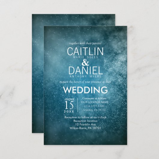 Grüne Nacht Einladung zur Hochzeit (Vorne/Hinten)