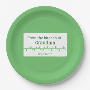 Grüne Nahrungsmittelaufkleber Pappteller