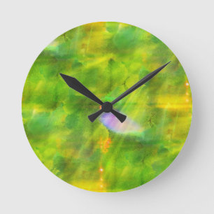 grüne nahtlose Hintergrundfarbe, gelb Runde Wanduhr